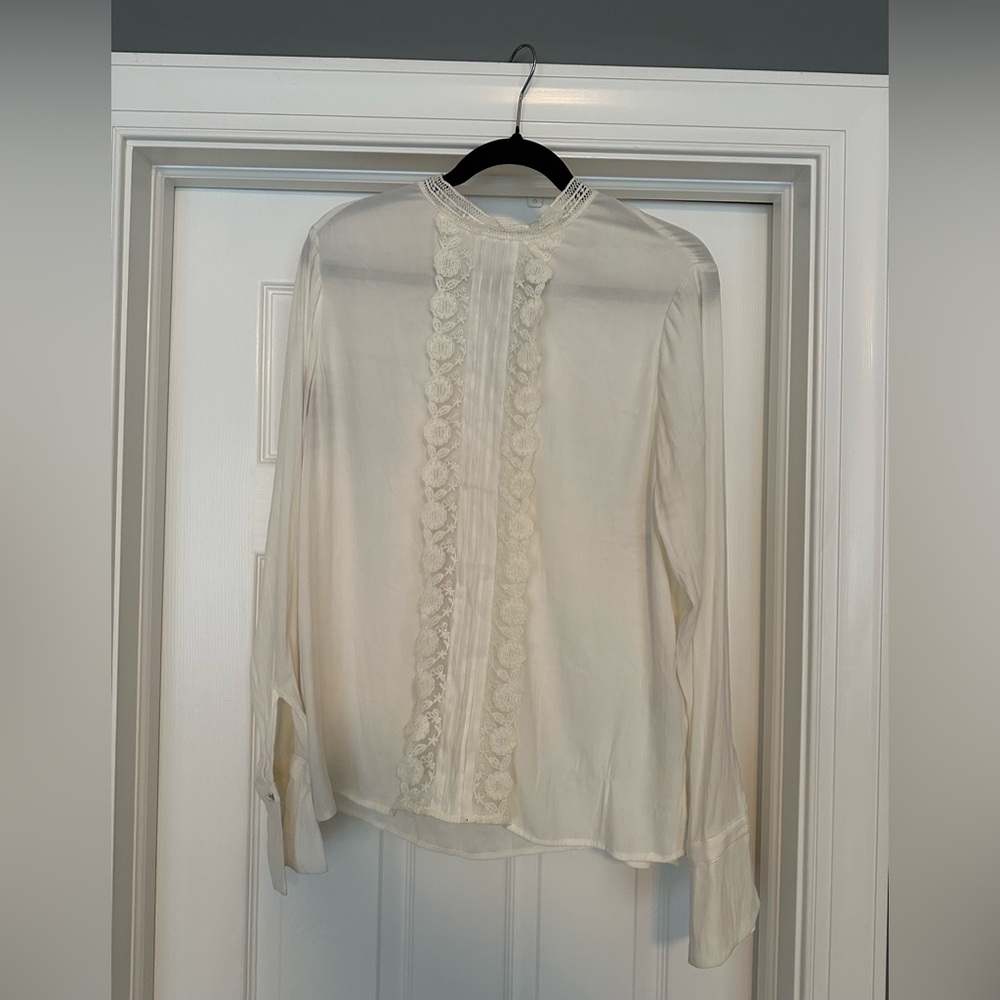 H&M White Crochet Trim Blouse